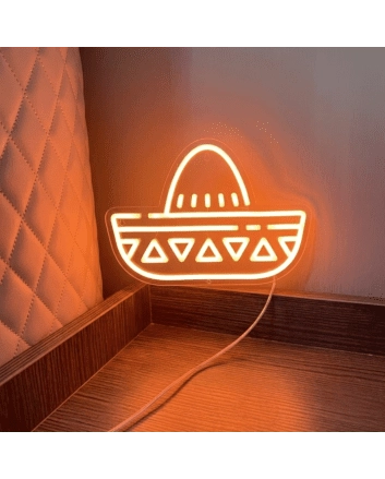 Cartoon Mexican Hat Sombreros Neon Sign for Festive and Fun Spaces