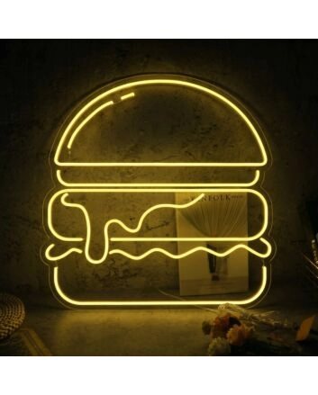 Gold Burger Neon Sign MNE11065 for Food Lovers and Dining Areas