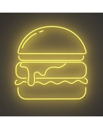 Gold Burger Neon Sign MNE11065 for Food Lovers and Dining Areas