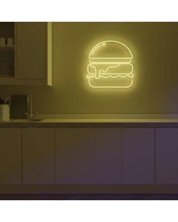Gold Burger Neon Sign MNE11065 for Food Lovers and Dining Areas
