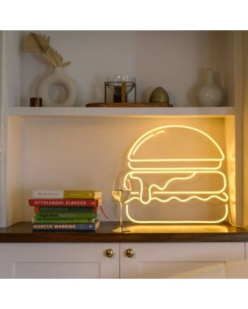 Gold Burger Neon Sign MNE11065 for Food Lovers and Dining Areas