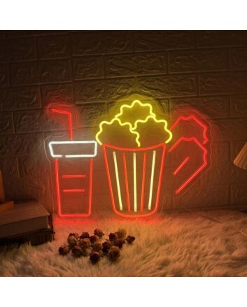 Movie Night Popcorn Neon Sign for Home Theaters and Movie Lovers