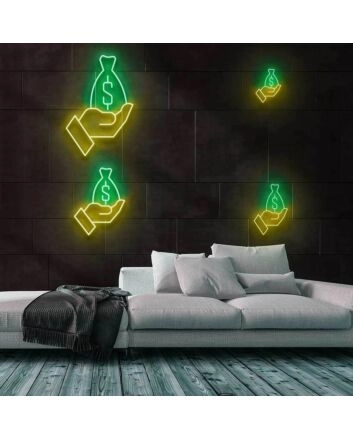Money Bag Neon Sign for Wealth and Prosperity Themes