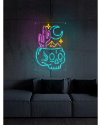 Desert Skull Head Neon Sign for Edgy and Artistic Spaces