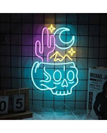 Desert Skull Head Neon Sign for Edgy and Artistic Spaces