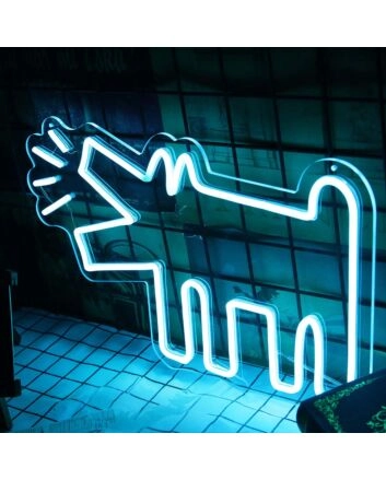 Keith Haring&#039;s Barking Dog Neon Sign for Artistic and Whimsical Spaces