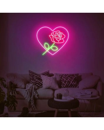 Love Heart Rose Neon Sign for Romantic and Elegant Spaces