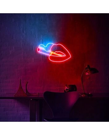 Lips Smoking Neon Sign for Bold and Edgy Spaces