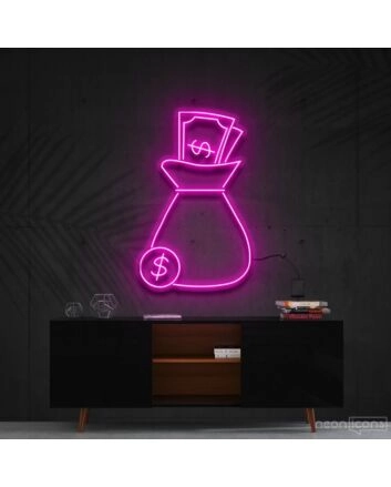 Cash Bag Neon Sign for Wealth Themed Decor and Business Displays