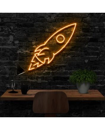 Rocketship Neon Sign for Kids Rooms and Space Themed Decor