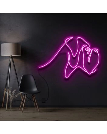 Boxer Line Art Neon Sign for Pet and Sports Enthusiasts