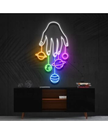 Cosmic Hand Multicolour Neon Sign for Cosmic Themed Spaces