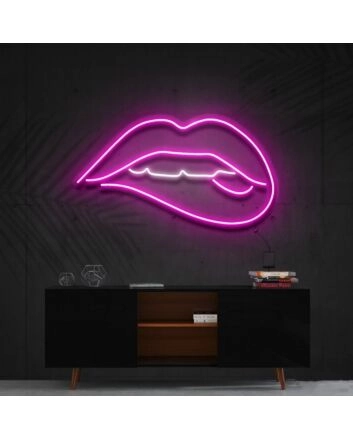 Lips Biting White Neon Sign for Modern and Bold Spaces