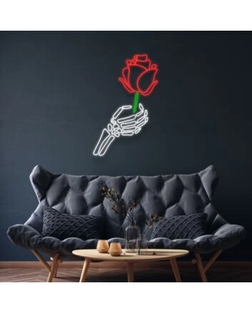 Skeleton Hand Holding Rose Neon Sign Add an edgy and romantic vibe