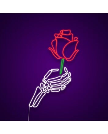 Skeleton Hand Holding Rose Neon Sign Add an edgy and romantic vibe