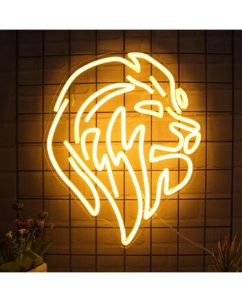 Golden Lion Head Neon Sign Living Room Accent