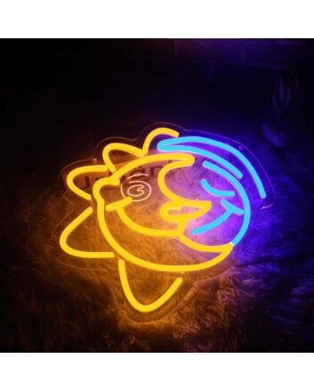 Golden Sun and Dark Blue Moon Spliced Neon Sign Home Decor