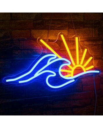 Golden Sun and Deep Blue Waves Neon Sign Beach House