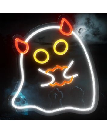 Halloween Hand Held Pumpkin Imp Neon Sign Spooky Season