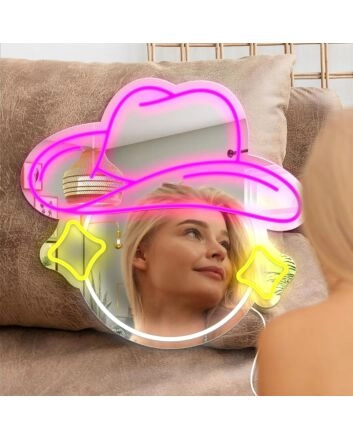 Hat Styling Neon Mirror Sign Fashion Studio Vibes