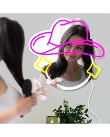 Hat Styling Neon Mirror Sign Fashion Studio Vibes