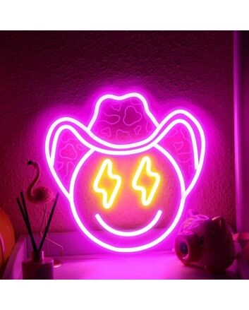 Lightning Eyes and Smiley Face Deep Pink Bedroom Neon Sign Unique Art