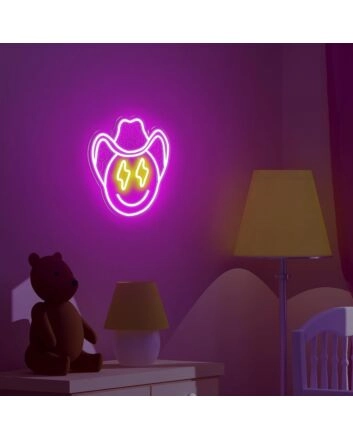 Lightning Eyes and Smiley Face Deep Pink Bedroom Neon Sign Unique Art
