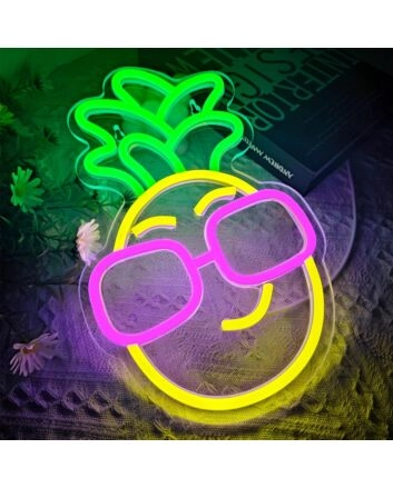 Neon Sign Pineapple in Dark Pink Sunglasses Tropical Decor