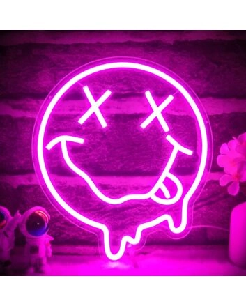 Smiley Face Deep Pink Neon Sign Bedroom Happy Vibes