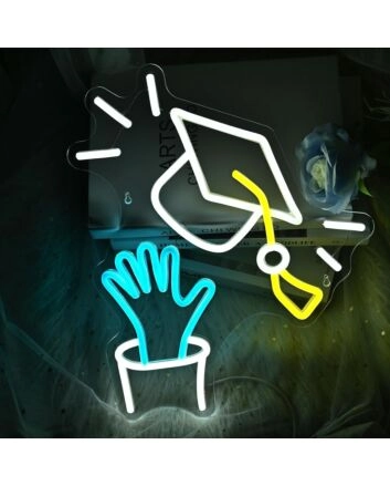 Throw Graduation Hats Neon Sign Celebration