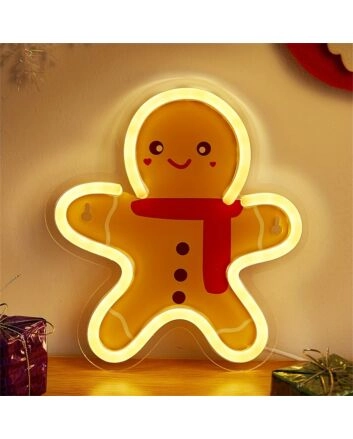 Brighten Your Christmas Festivities and Storefront with the Back Plate LED Neon Sign Featuring a Delightful Gingerbread Man.