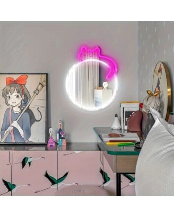 Brighten Up Your Space: Perfect for Bedroom, Living Room, or Home Office - Cat Mirror LED Neon Sign Light