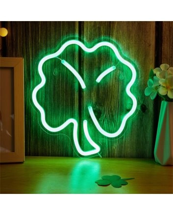 Brighten Your Bar, Office, or Wedding in Style with the Clover Shape Green LED Neon Sign.