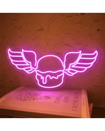 Wings with humburger neon sign
