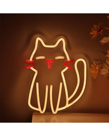 Brighten Up Any Space: Cute Cartoon Cat LED Wall Neon Sign perfect for Kids&#039; Rooms, Nurseries, and Cat Cafes.