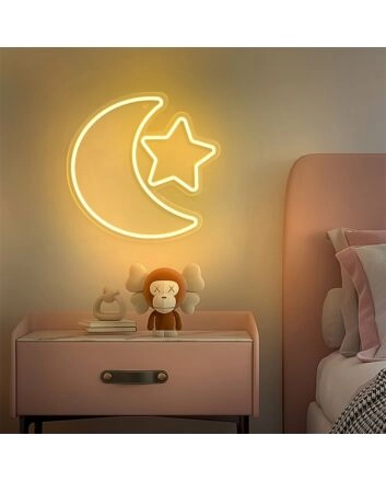 Add a celestial touch to your home, office, or event with the Mini Moon Star LED Neon Sign.