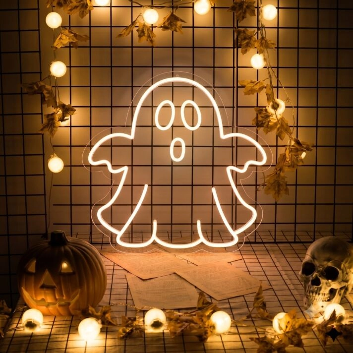 Brighten Up Your Halloween Bash and Spooky Home Decor with the Cute Ghost Halloween Neon Sign.
