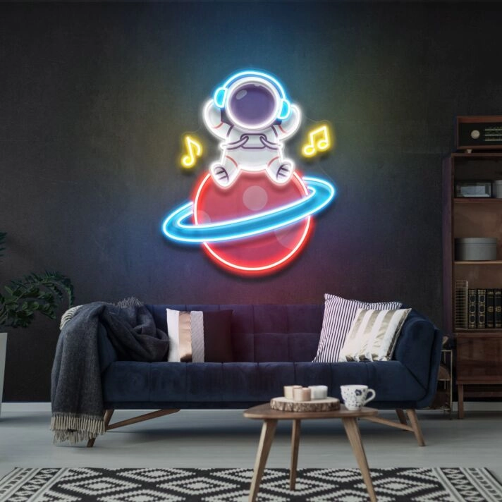 Light Up Your Events: Music Astronaut Custom Led Uv Neon Sign Artwork for Bars, Weddings, and Home Decor.