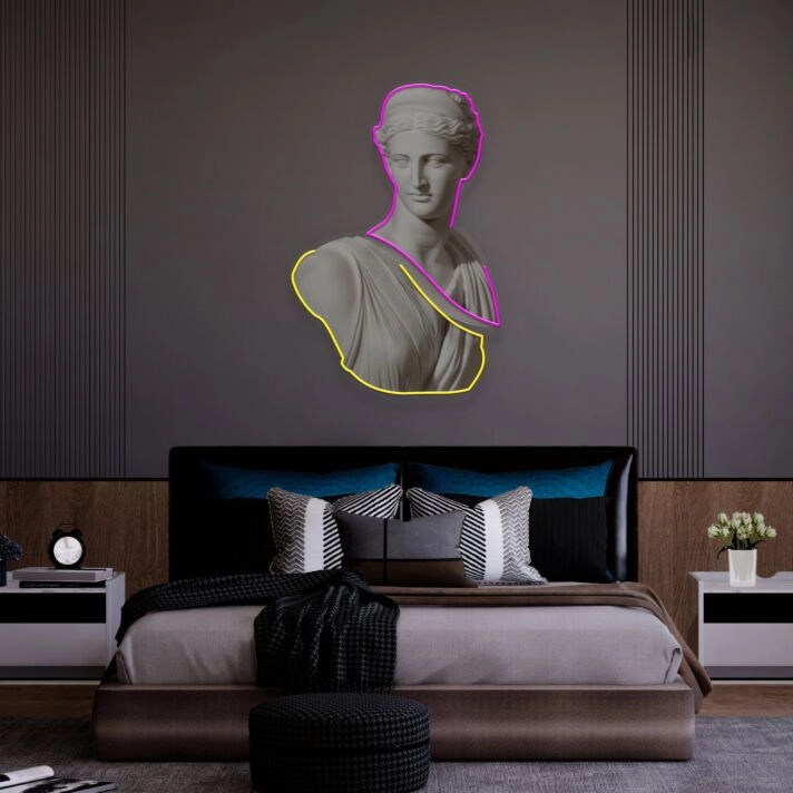 Enhance Your Space: Woman Statue Led Uv Neon Sign For Home Decor - Perfect for Offices, Bars, and Wedding Ambiance.