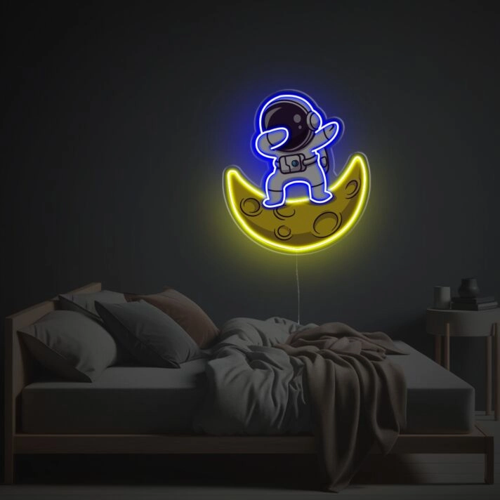 Elevate Your Space: Astronaut In Swag Posture Sitting On The Moon LED Neon Acrylic Artwork for Home Decor, Office Enhancements, and Cosmic-Themed Events