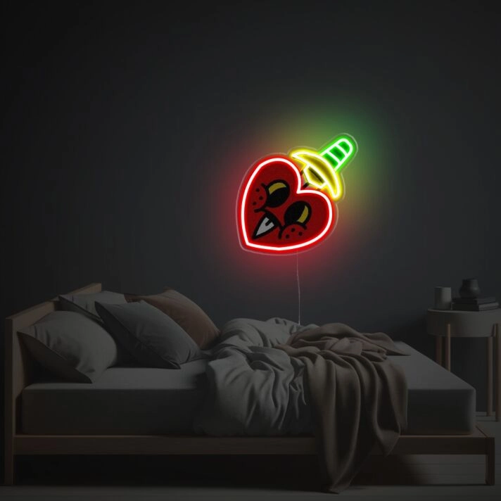 Elevate Your Home, Office, or Bar Decor with the Striking Heart Pierced By A Knife LED Neon Acrylic Artwork.