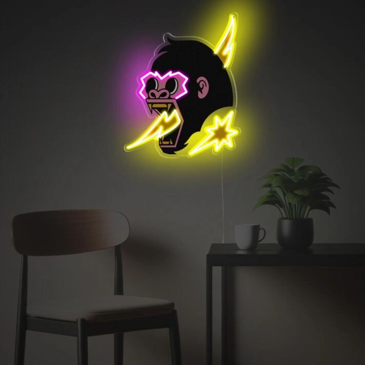 Elevate Your Bar, Office, and Event Ambiance with King Kong With Flash LED Neon Acrylic Artwork.