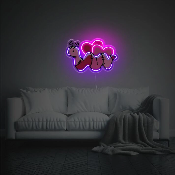 Brighten Up Your Space: Little Worm With Pink Heart LED Neon Acrylic Artwork Perfect for Home Decor, Romantic Evenings, and Joyful Celebrations
