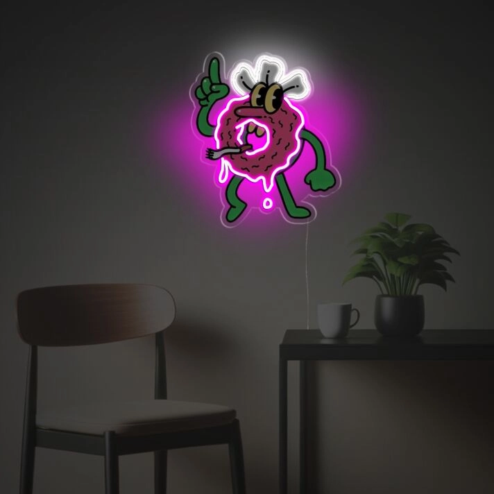 Brighten Your Spaces: Pinky Donut Guy LED Neon Acrylic Artwork Perfect for Home Decor, Bars, and Festive Occasions.