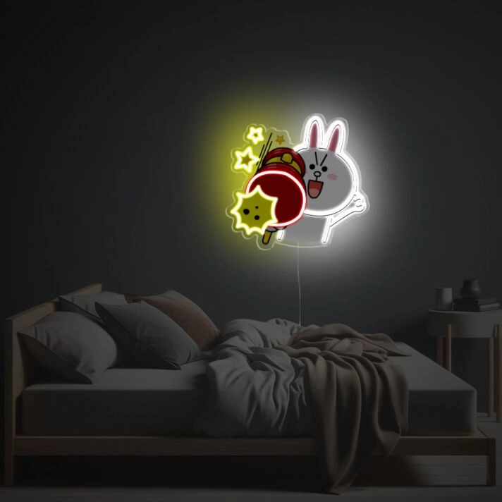 Elevate your space with Rabbit With Red Hammer LED Neon Acrylic Artwork - Perfect for Home Decor, Office Ambiance, and Unique Store Fronts.