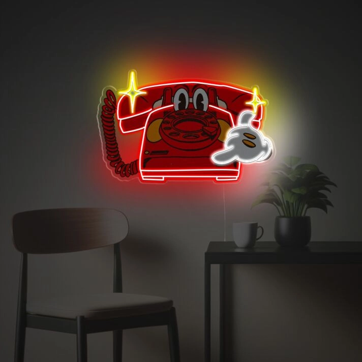 Enhance Your Space: Red Telphone LED Neon Acrylic Artwork Perfect for Bars, Weddings, and Retro Office Decor.