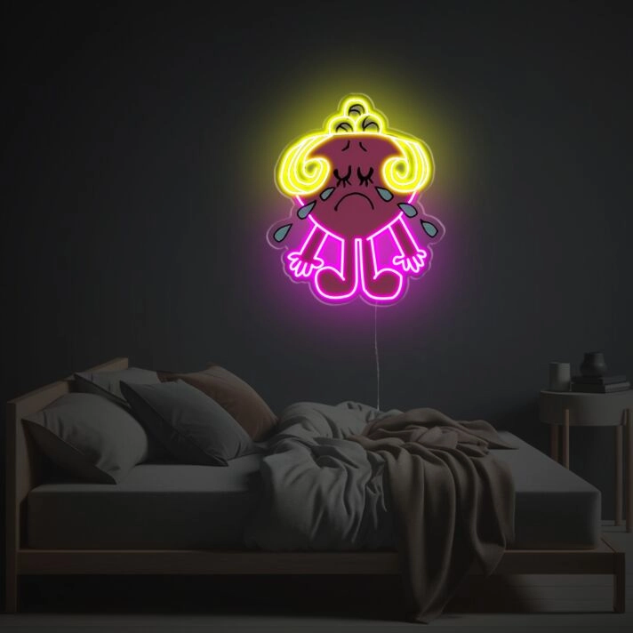 Brighten Up Your Bar, Bedroom, or Gallery with the Unique "Sad Pinky Girl With Blond Hair" LED Neon Acrylic Artwork