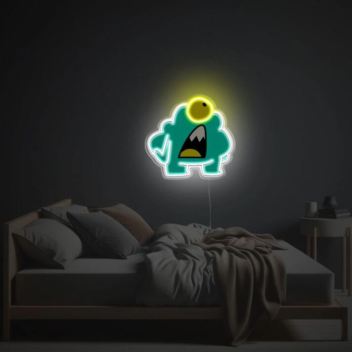 Brighten Up Your Home, Office, or Bar: Shocked Little Green One-Eyed Monster LED Neon Acrylic Artwork Ideal for Unique Decor and Memorable Events