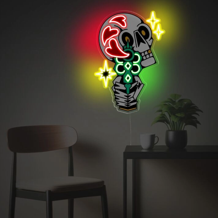 Elevate Your Space: Shooting Skull Man LED Neon Acrylic Artwork Perfect for Bars, Gaming Rooms, and Bold Home Decor