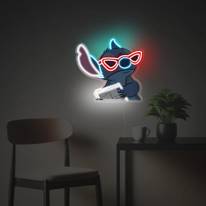 Brighten Up Your Space: Perfect for Home Decor, Office Ambiance, or Nightclub Flair with Stitch With Glasses LED Neon Acrylic Artwork
